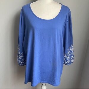 New Talbots Blue Pullover Top with White Embroidered 3/4 Sleeves Size
3X